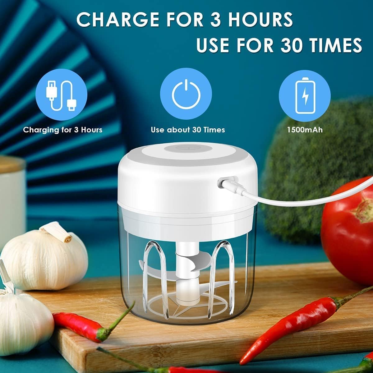 Effortless Chopping Made Easy: Rechargeable Compact Electric Garlic Chopper & Mini Food Processor with Stainless Steel Blades for All Your Cooking Needs