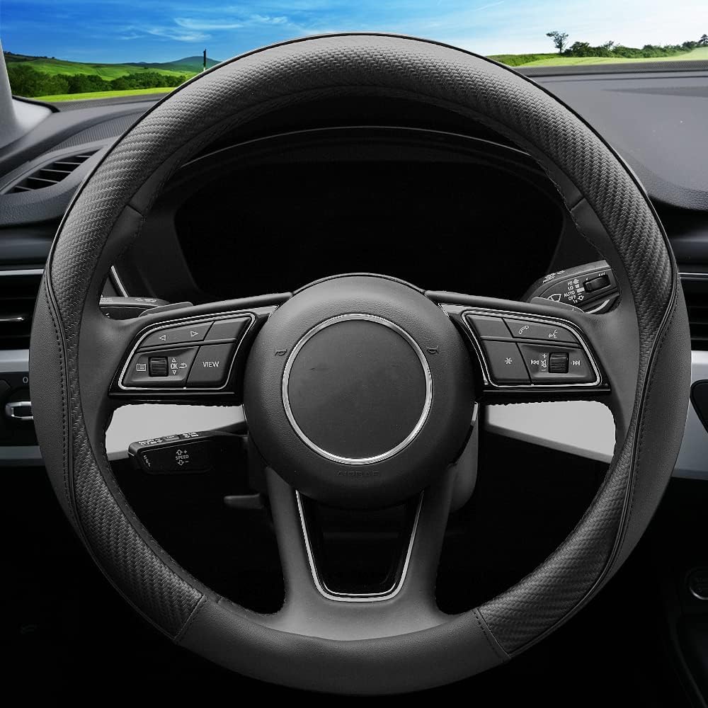 Upgrade Your Drive with Our Premium Soft Microfiber Leather Anti-Slip Steering Wheel Cover - Universal 15 Inch Fit for Sedans, SUVs, Vans, and Trucks - Sleek Black Design for Ultimate Comfort and Control