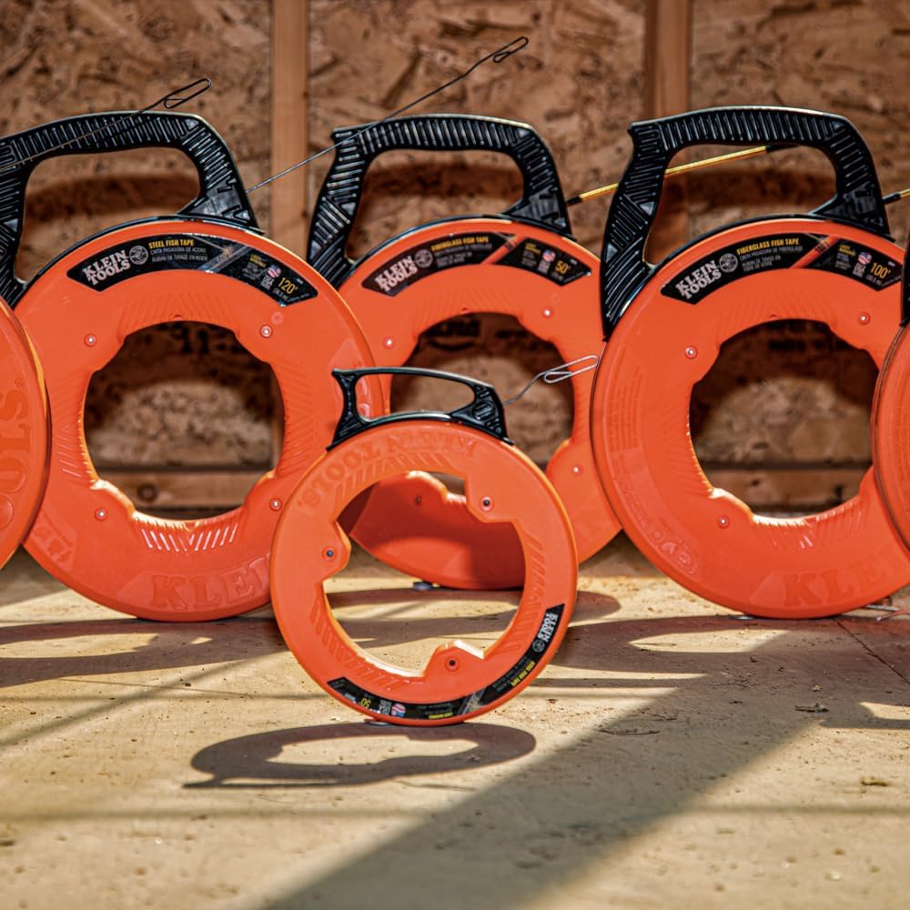 Klein Tools 50-Foot Steel Wire Fish Tape - Durable, Flexible, and Easy-to-Use with Enhanced Grip and Precision Markings
