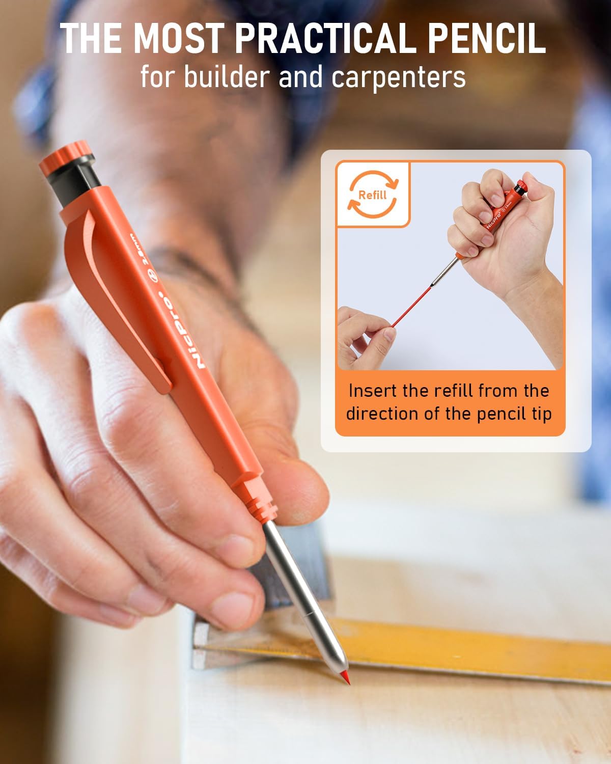 Ultimate 3-in-1 Carpenter Pencil Set - Ergonomic Grip, 13 Refills, Mini Spirit Level & Deep Hole Marker for Precise Woodworking and Architecture!