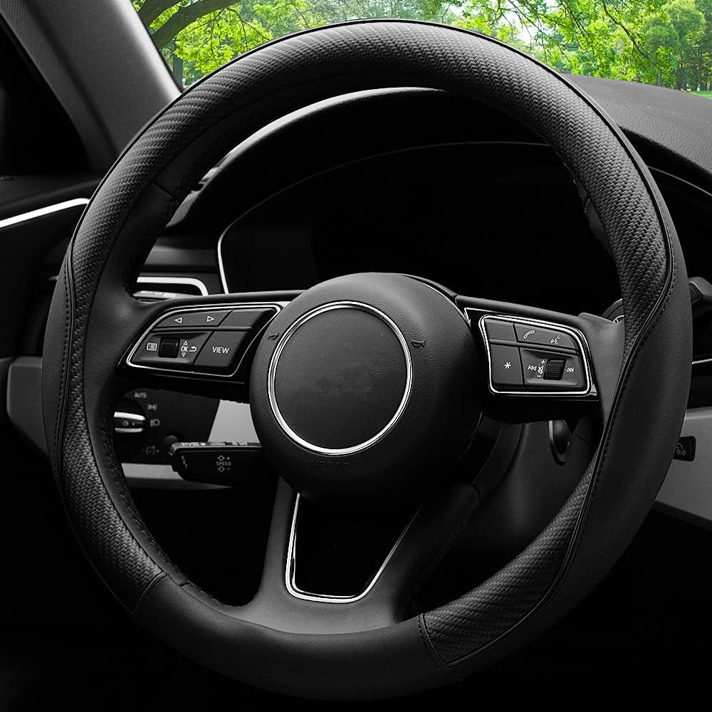 Upgrade Your Drive with Our Premium Soft Microfiber Leather Anti-Slip Steering Wheel Cover - Universal 15 Inch Fit for Sedans, SUVs, Vans, and Trucks - Sleek Black Design for Ultimate Comfort and Control