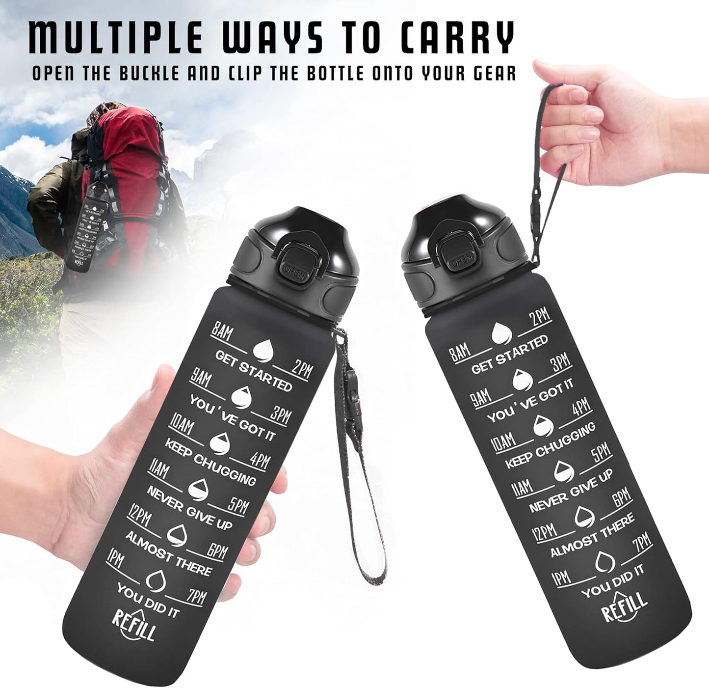 Stay Hydrated in Style: 32 Oz Motivational Water Bottle with Time Markers, Leakproof Design, and Convenient Straw for Fitness and Outdoor Adventures