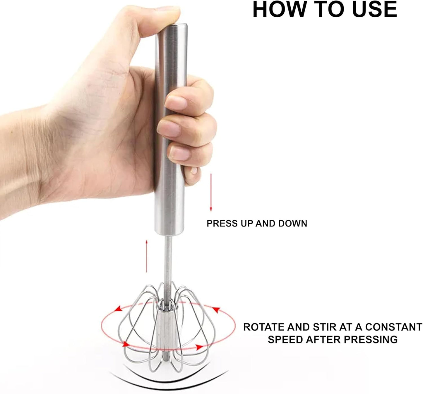 Effortlessly Blend with Our Premium 10-Inch Stainless Steel Semi-Automatic Whisk – Perfect for Eggs, Batters, and More!