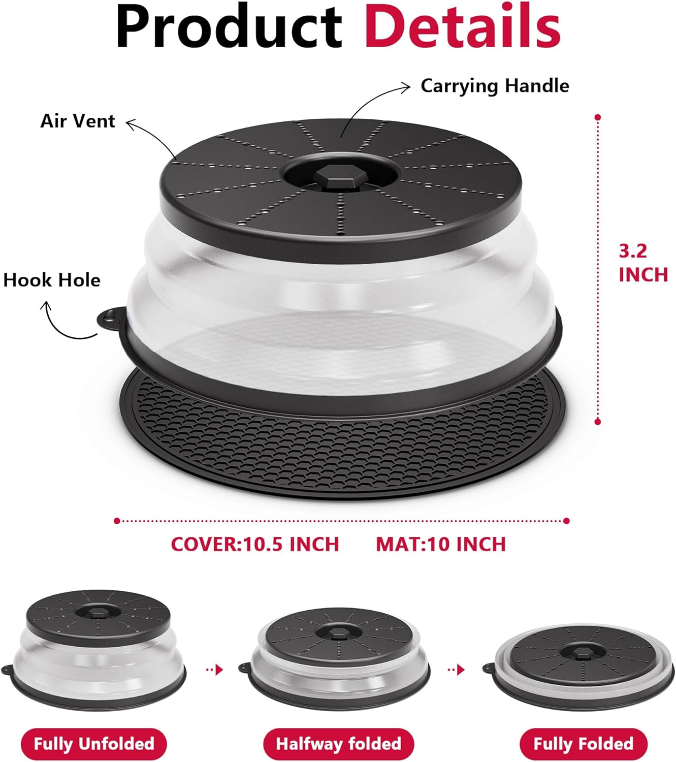 Elevate Your Cooking Experience with the Microwave Splatter Cover & Silicone Kitchen Mat Set - Space-Saving, Easy to Clean, and Stylish in Black