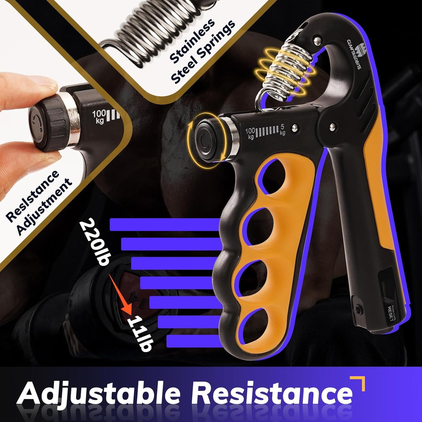 Ultimate Adjustable Grip Strength Trainer with Digital Counter - Enhance Your Forearm & Wrist Strength with 11-220 lbs of Customizable Resistance for Effective Hand Recovery and Fitness Training