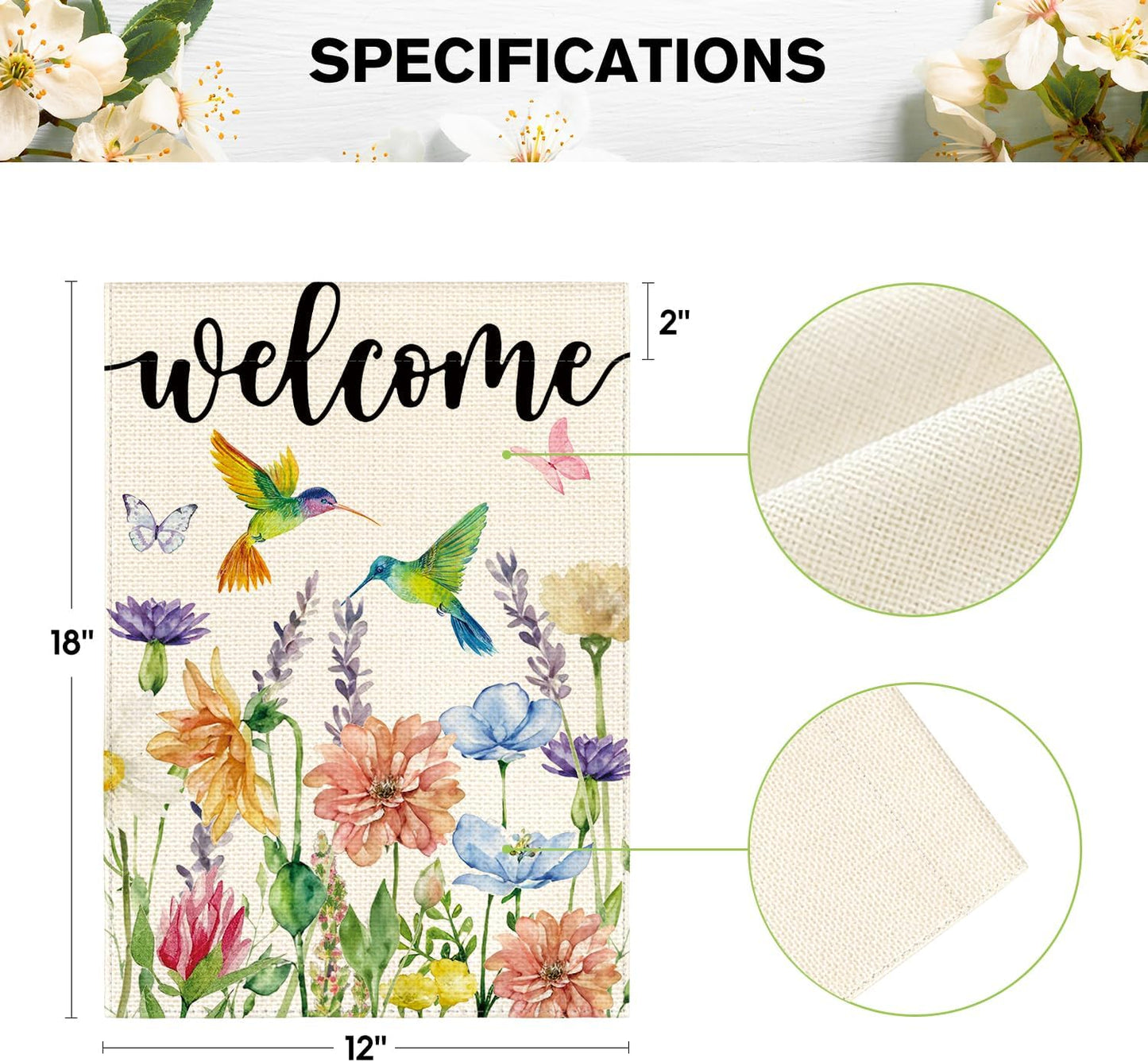 Vibrant Double-Sided Hummingbird and Spring Flowers Garden Flag - Perfect 12 x 18 Inch Seasonal Outdoor Decor
