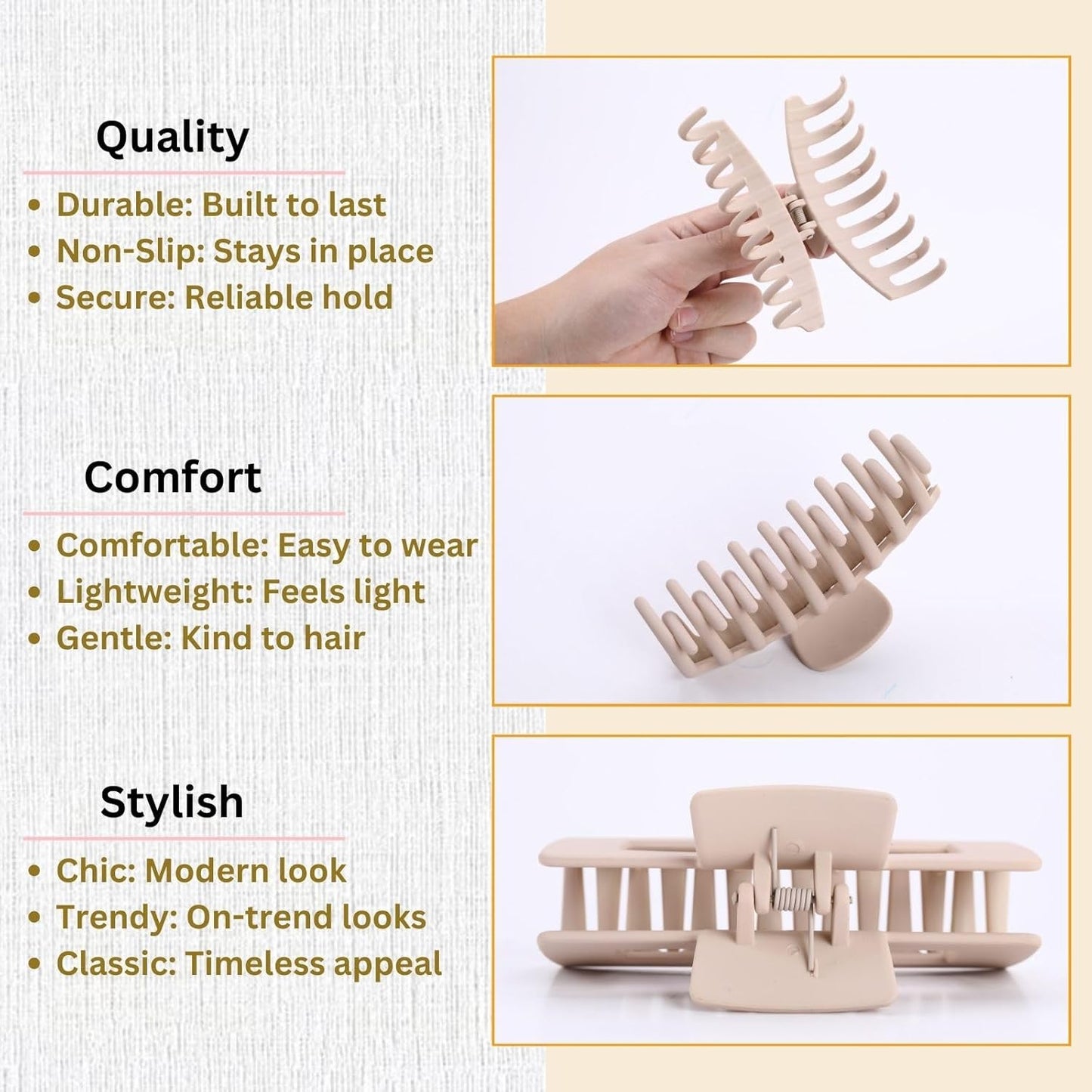 Elevate Your Style with Our Stylish Large Hair Claw Clips - Strong Hold Matte Banana Clips for Every Hair Type in Chic Neutral Shades