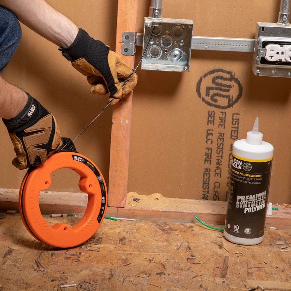 Klein Tools 50-Foot Steel Wire Fish Tape - Durable, Flexible, and Easy-to-Use with Enhanced Grip and Precision Markings
