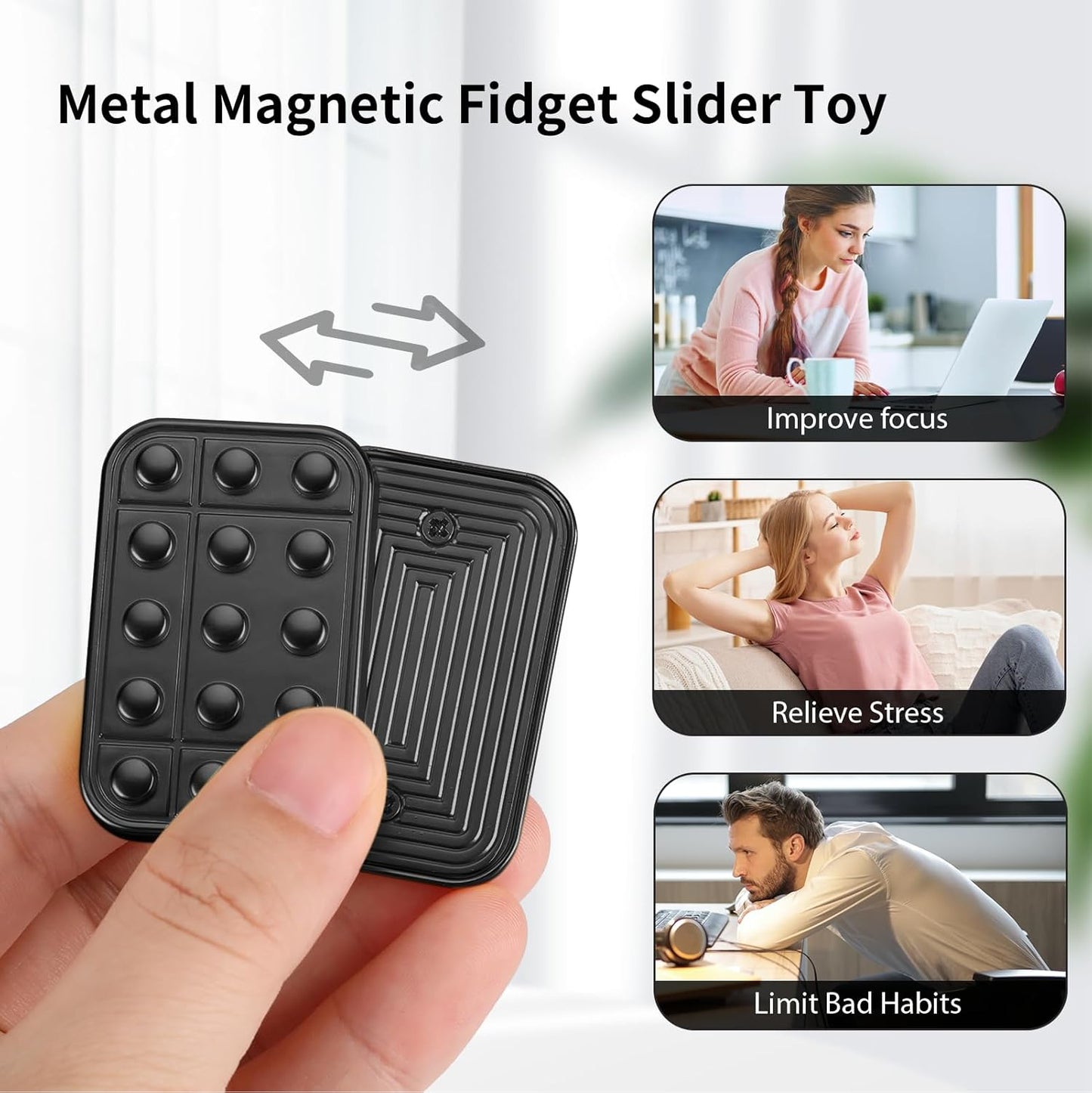 Experience Ultimate Relaxation with Our Premium Black Metal Magnetic Fidget Slider - Your Go-To Stress Relief Tool!