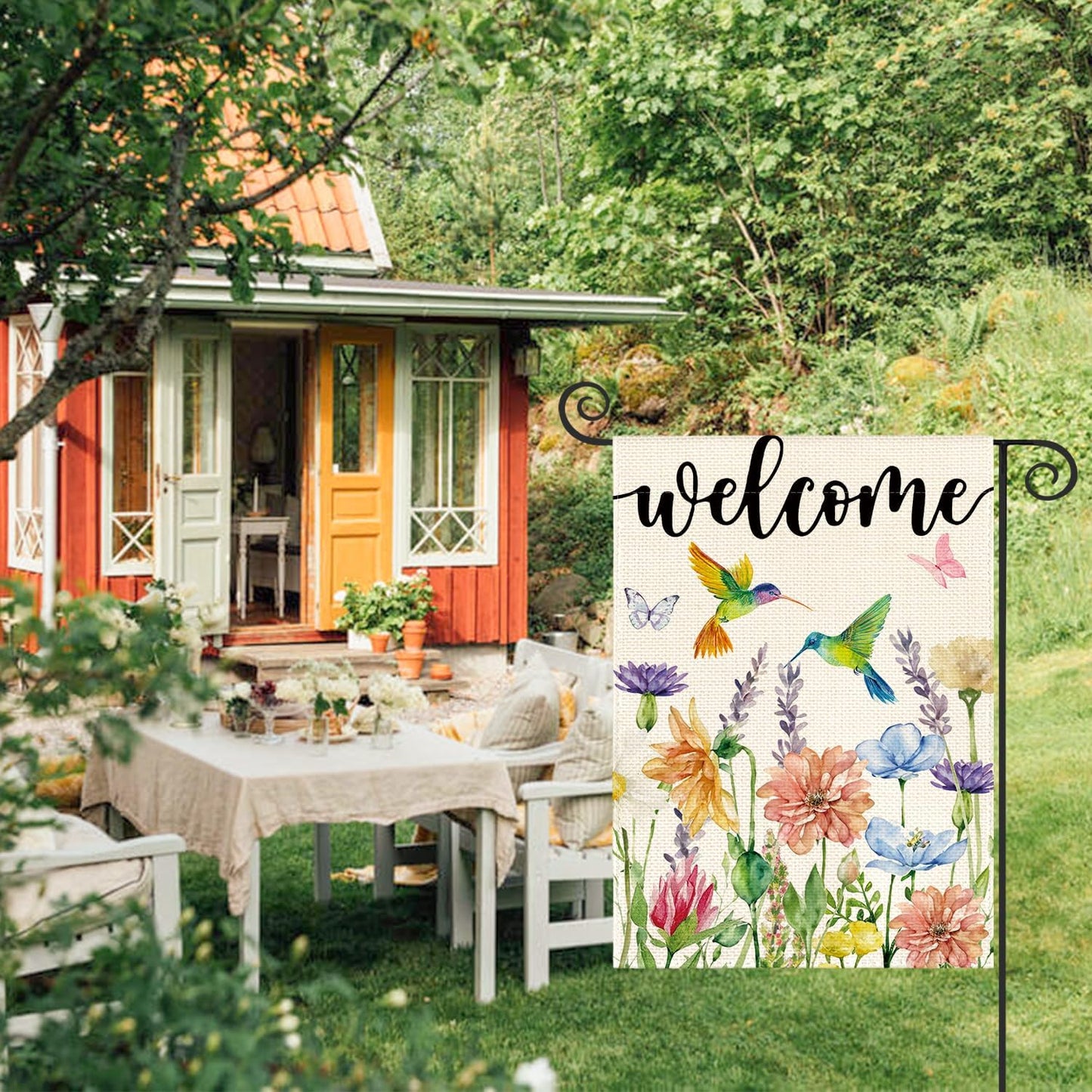 Vibrant Double-Sided Hummingbird and Spring Flowers Garden Flag - Perfect 12 x 18 Inch Seasonal Outdoor Decor
