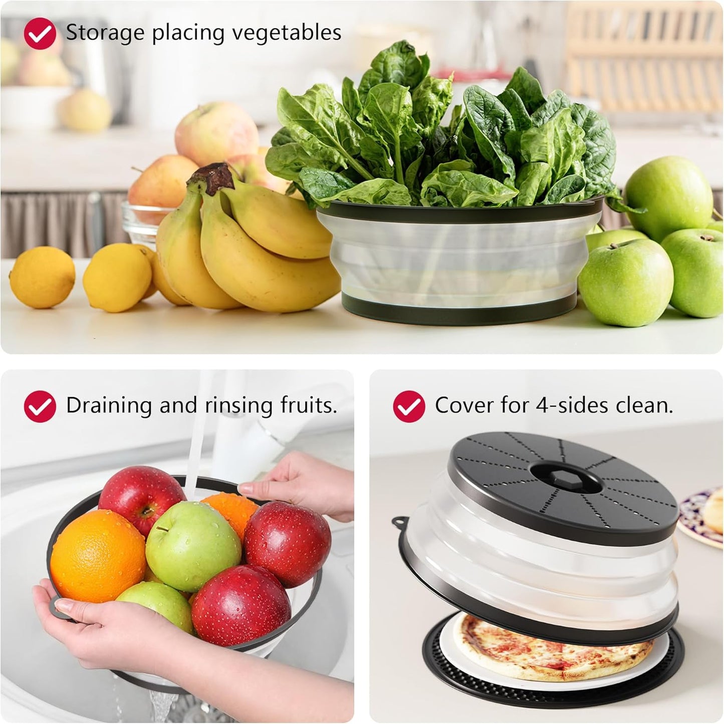 Elevate Your Cooking Experience with the Microwave Splatter Cover & Silicone Kitchen Mat Set - Space-Saving, Easy to Clean, and Stylish in Black