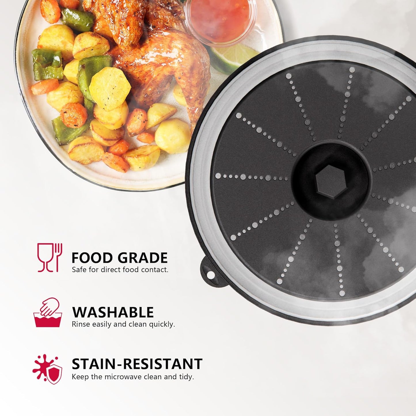 Elevate Your Cooking Experience with the Microwave Splatter Cover & Silicone Kitchen Mat Set - Space-Saving, Easy to Clean, and Stylish in Black