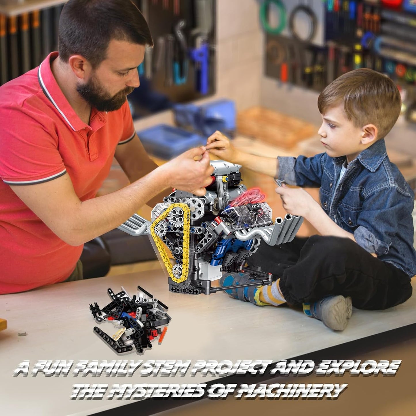 Unleash Your Inner Engineer with the Ultimate Build Your Own V8 Engine Set - 665 Pieces of Fun and Learning!
