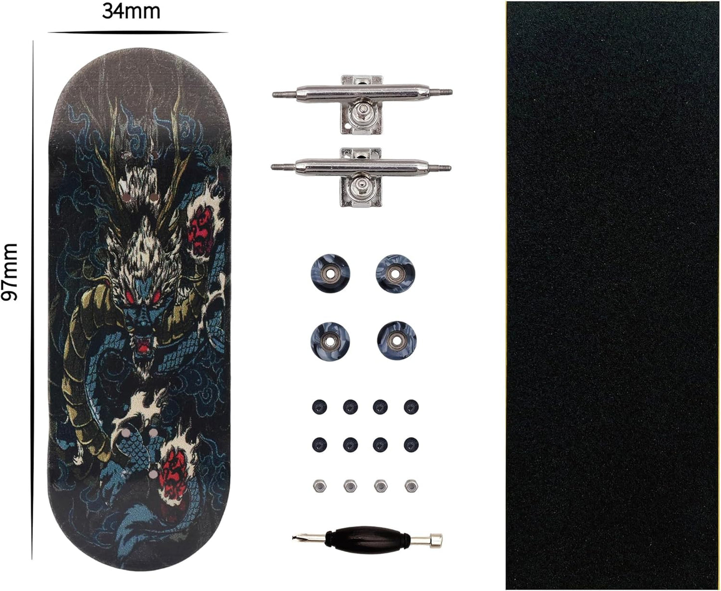 Unleash Your Skills with the Professional 34mm Dragon Design Wooden Fingerboard Featuring CNC Swirl Wheels