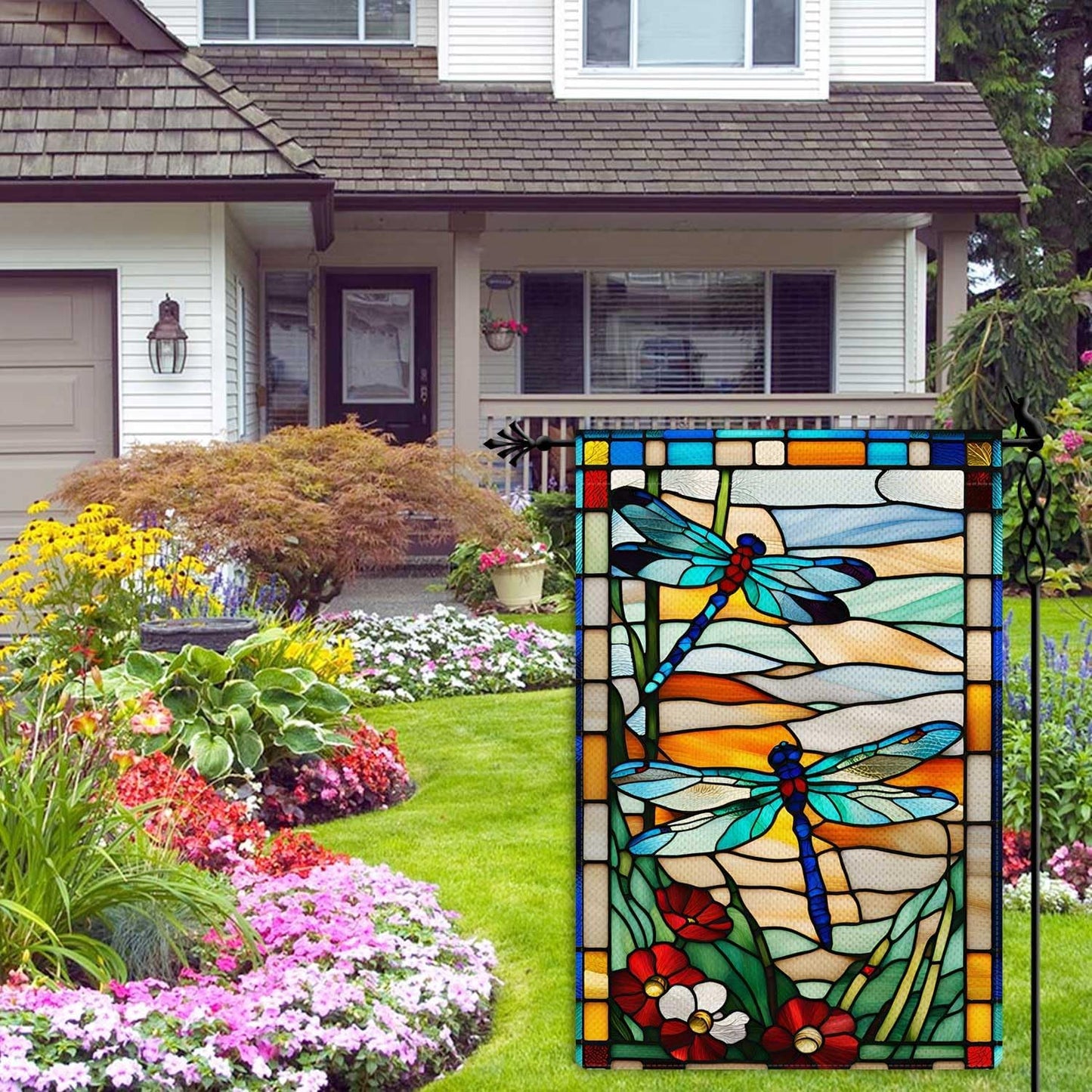 Charming Spring/Summer Dragonfly Garden Flag - Double-Sided Rustic Burlap Decor for Your Outdoor Oasis, 12.5" x 18"