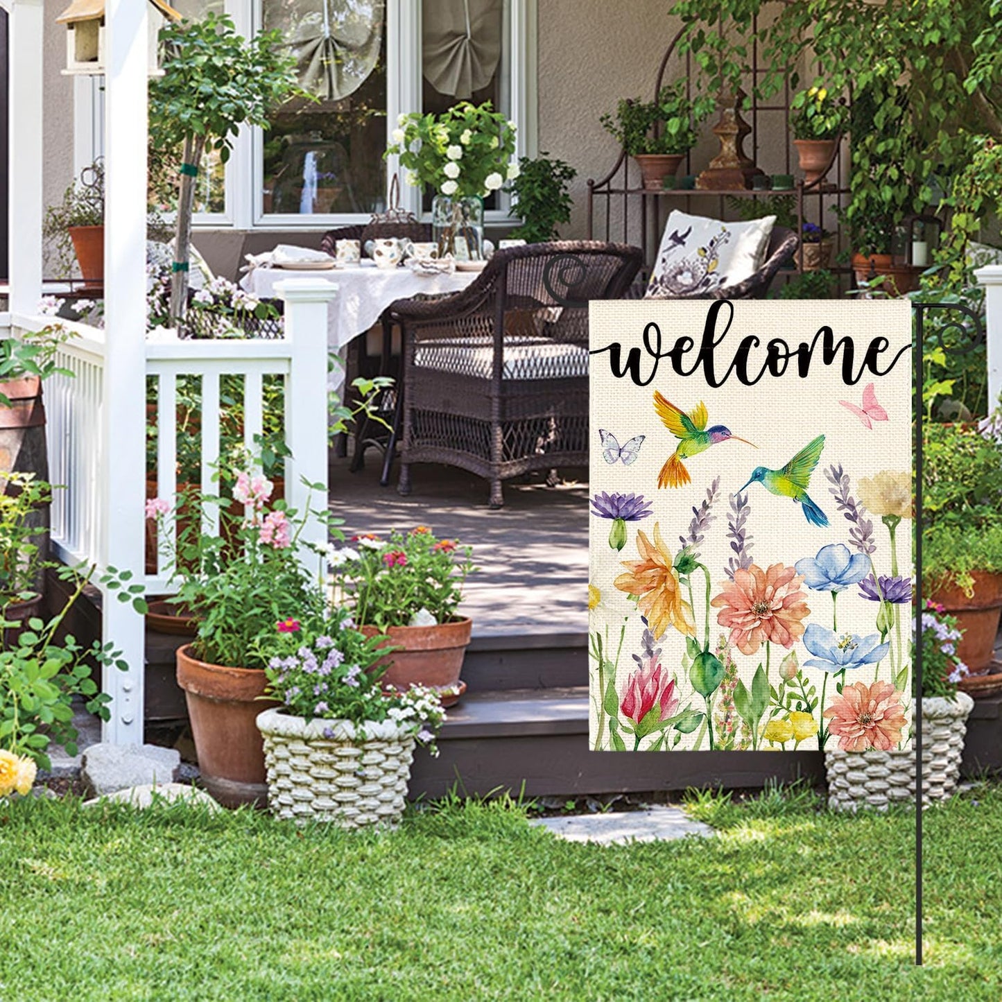 Vibrant Double-Sided Hummingbird and Spring Flowers Garden Flag - Perfect 12 x 18 Inch Seasonal Outdoor Decor