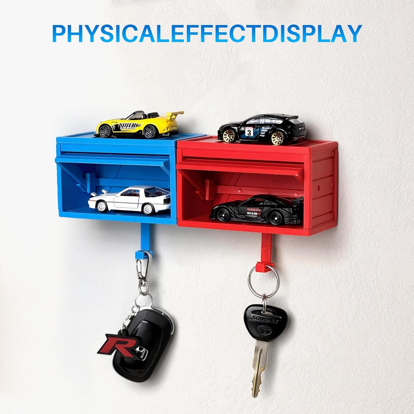 Transform Your Space with the 2-Pack Wall-Mounted Car Key Holder – Fun 3D Garage Design for Easy Key Organization in Red and Blue!