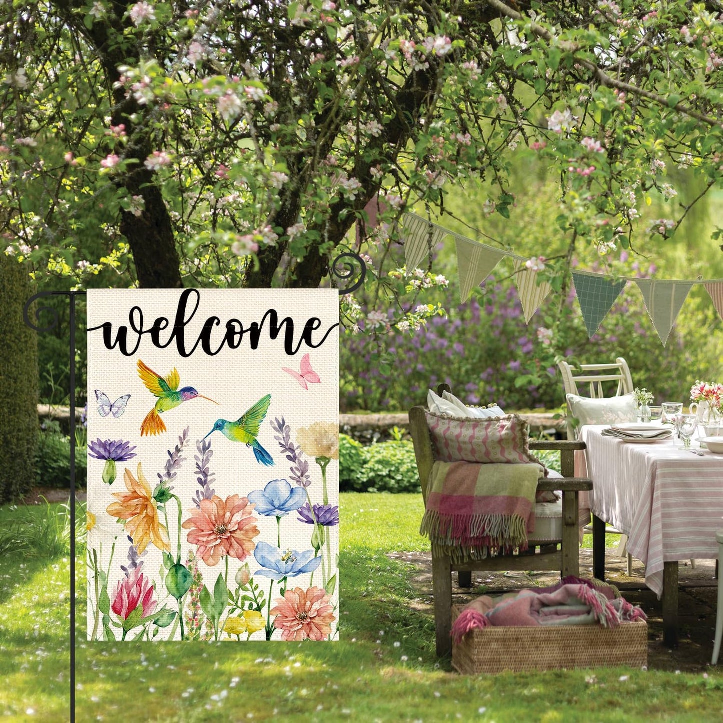Vibrant Double-Sided Hummingbird and Spring Flowers Garden Flag - Perfect 12 x 18 Inch Seasonal Outdoor Decor