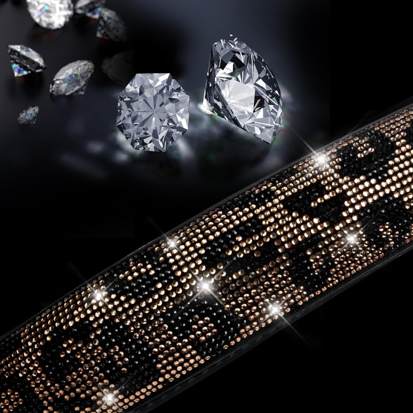 Glamorous Leopard Diamond Steering Wheel Cover - Sparkling Rhinestones & Luxurious Black Leather for Cars, SUVs, and Trucks (Fits 14.5"-15")