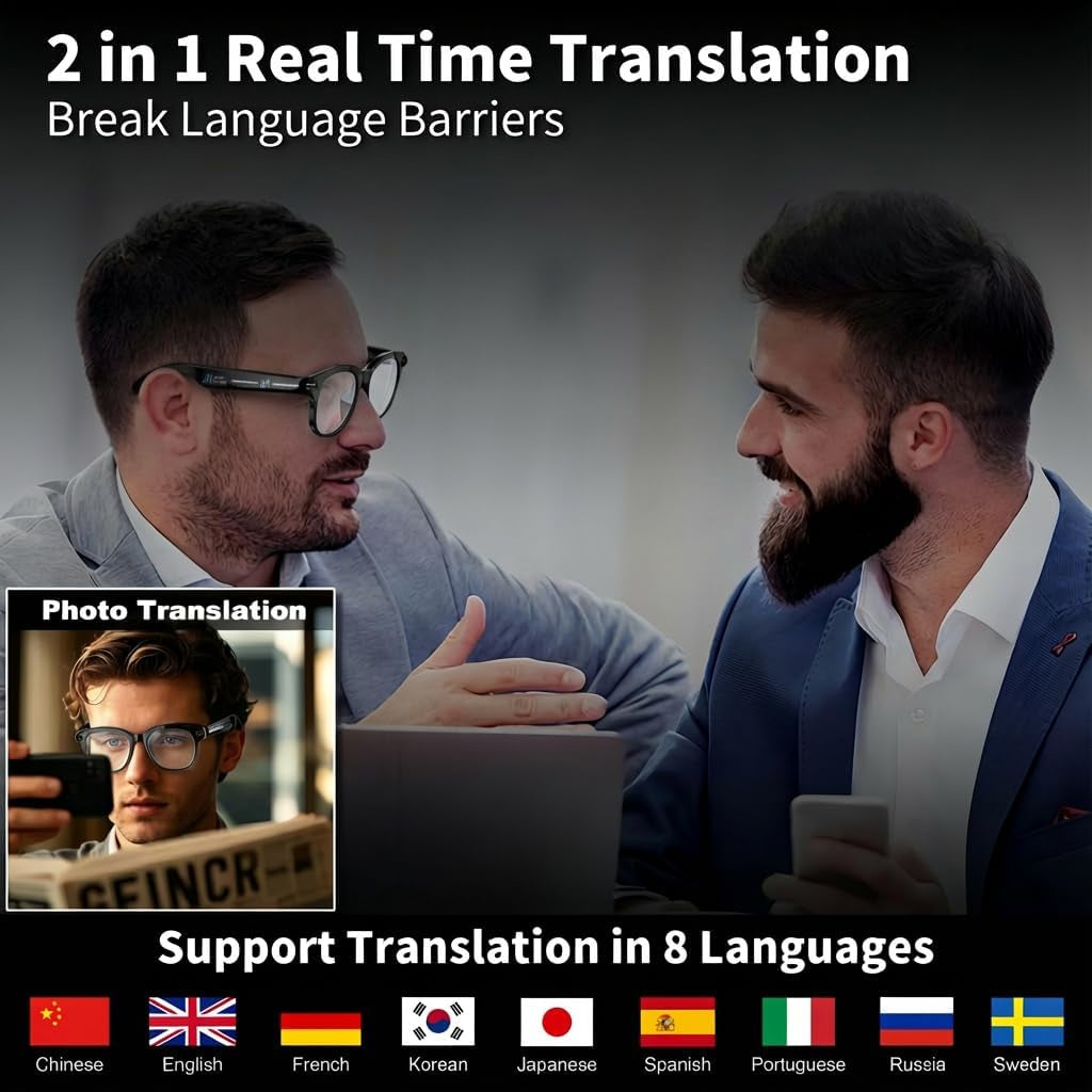 Revolutionary Smart Glasses with Camera, AI Translation, and Bluetooth Control – Perfect for Travel, Conferences, and Vlogging