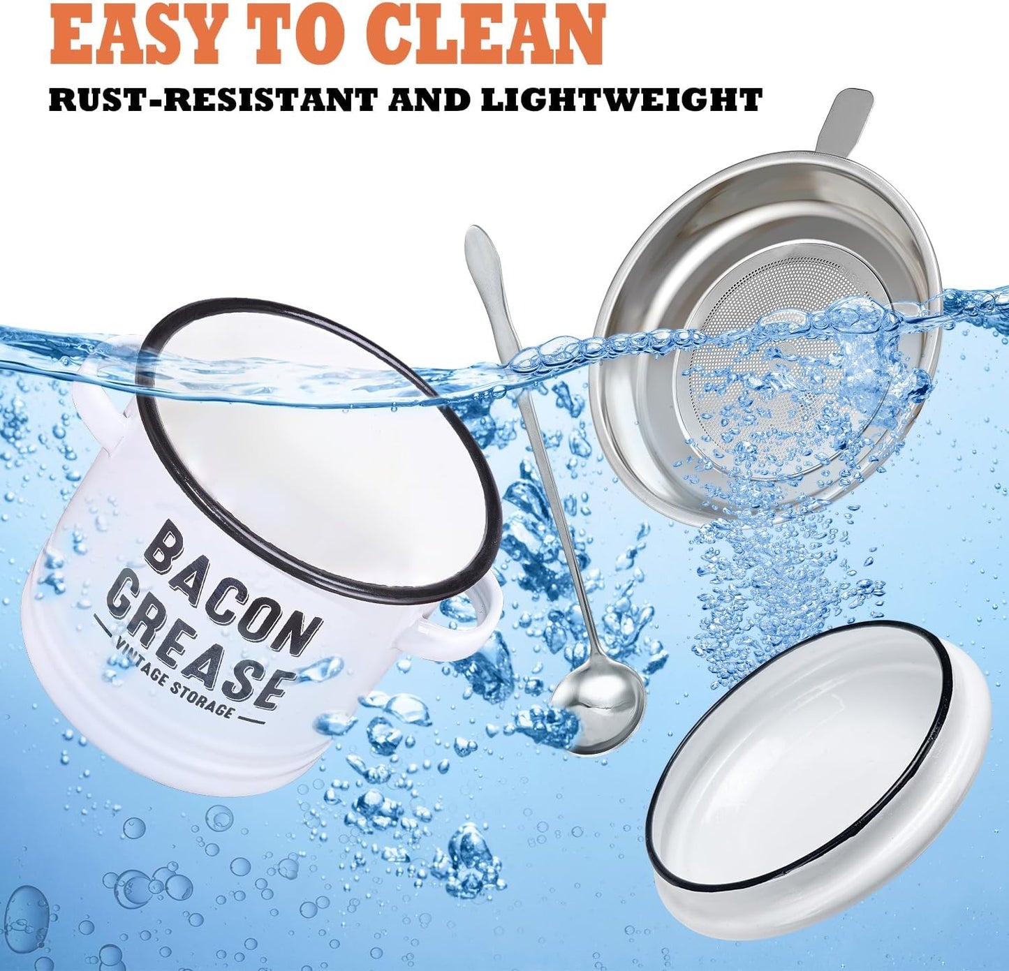 Charming Farmhouse Bacon Grease Storage Canister - 46 oz Dishwasher Safe with Strainer and Spoon for Effortless Cooking