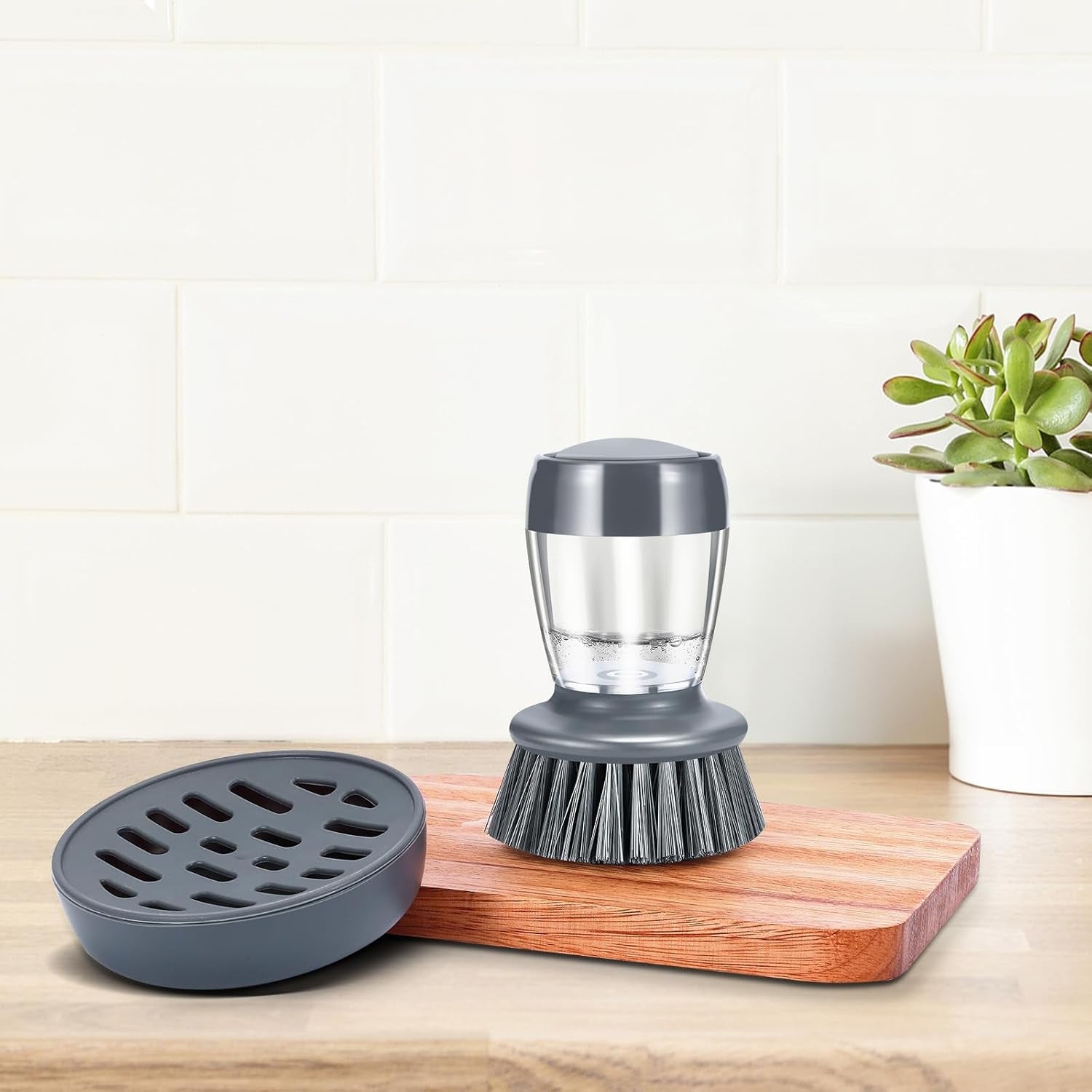Ultimate Palm Brush Storage Set for Effortless Kitchen Cleaning - Includes Ergonomic Scrub Brush and Convenient Holder for Pots, Pans, and Sinks