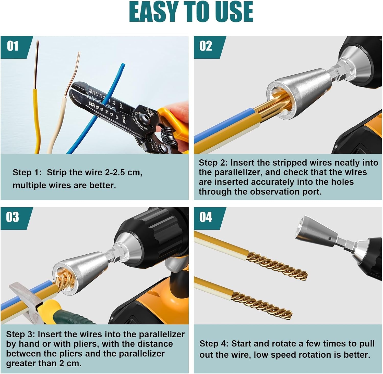 Revolutionize Your Wiring Projects with the Dual Wire Twister Tool Set - Perfect for Power Drills and Versatile for 9-22 AWG Connections