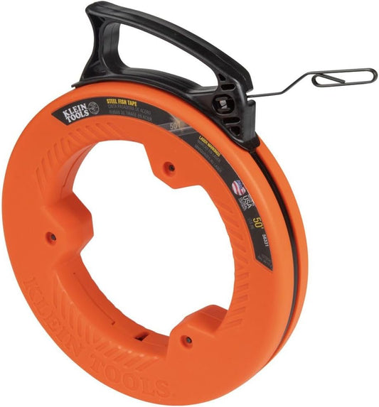 Klein Tools 50-Foot Steel Wire Fish Tape - Durable, Flexible, and Easy-to-Use with Enhanced Grip and Precision Markings