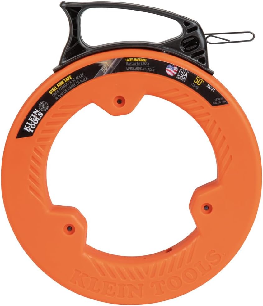 Klein Tools 50-Foot Steel Wire Fish Tape - Durable, Flexible, and Easy-to-Use with Enhanced Grip and Precision Markings