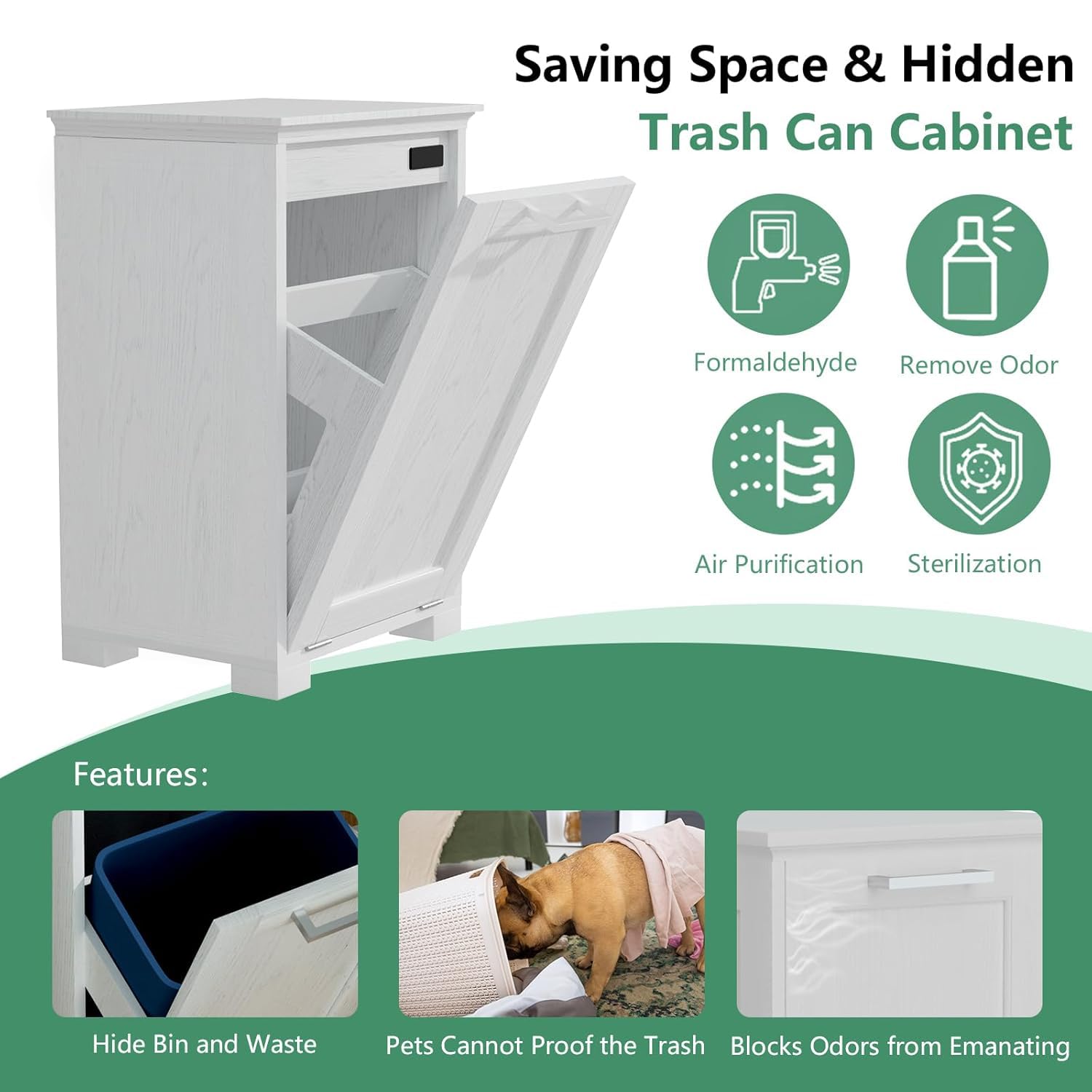 Elegant Wooden Tilt-Out Trash Cabinet with Hidden 10-Gallon Bin - Perfect for Your Kitchen, Living Room, and Bathroom