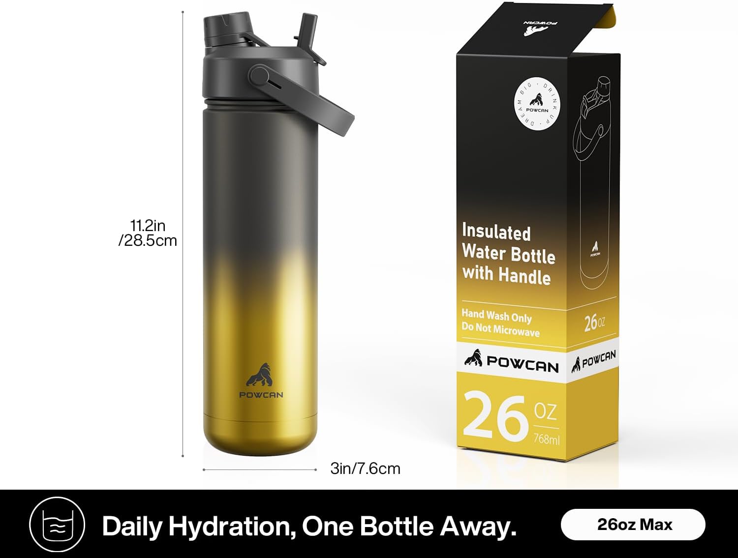 Stay Refreshed Anywhere: 26 oz Insulated Stainless Steel Water Bottle with Versatile 2-in-1 Lid - Perfect for Sports, Travel, and Everyday Adventures (King)