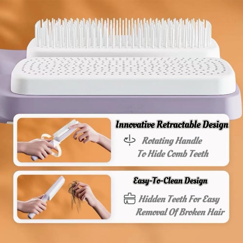 Transform Your Hair Care Routine with the Revolutionary Self-Cleaning Hair Brush - Effortless Hair Removal and Scalp Massage in Stylish Purple