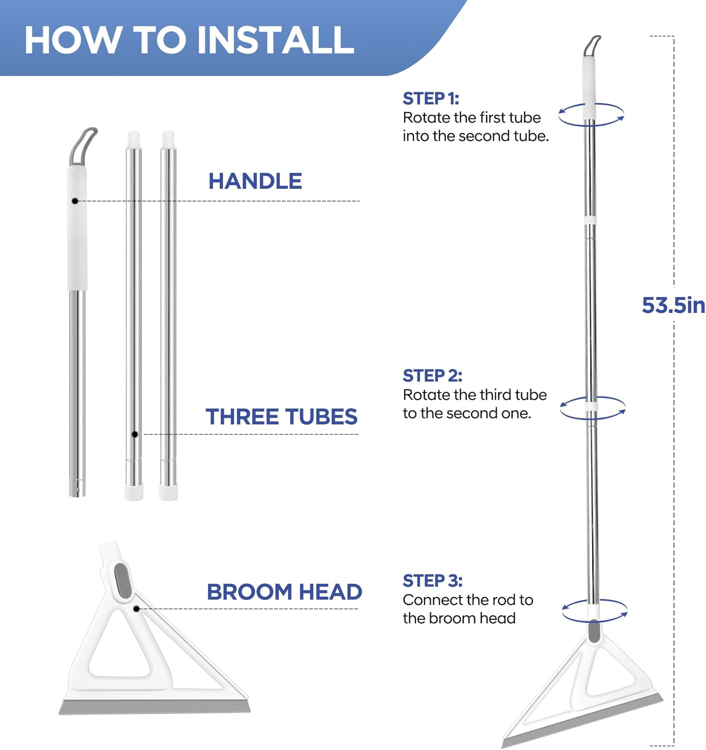 Transform Your Cleaning Routine with the 54-Inch Multifunctional Rubber Silicone Broom and Squeegee - Ideal for Effortless Living Room, Kitchen, and Bathroom Care in Stylish Gray