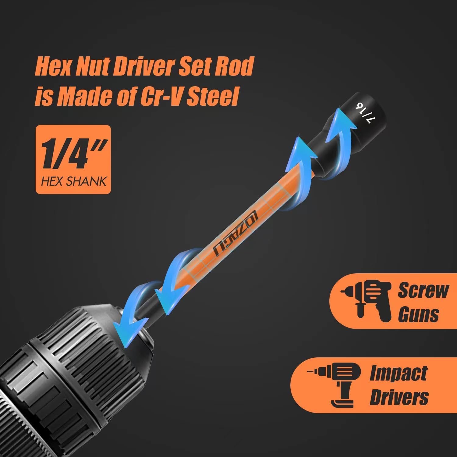 Ultimate 16-Piece Long Magnetic Nut Driver Set for Impact Drills - Versatile SAE & Metric Sizes with Durable Cr-V Steel Construction