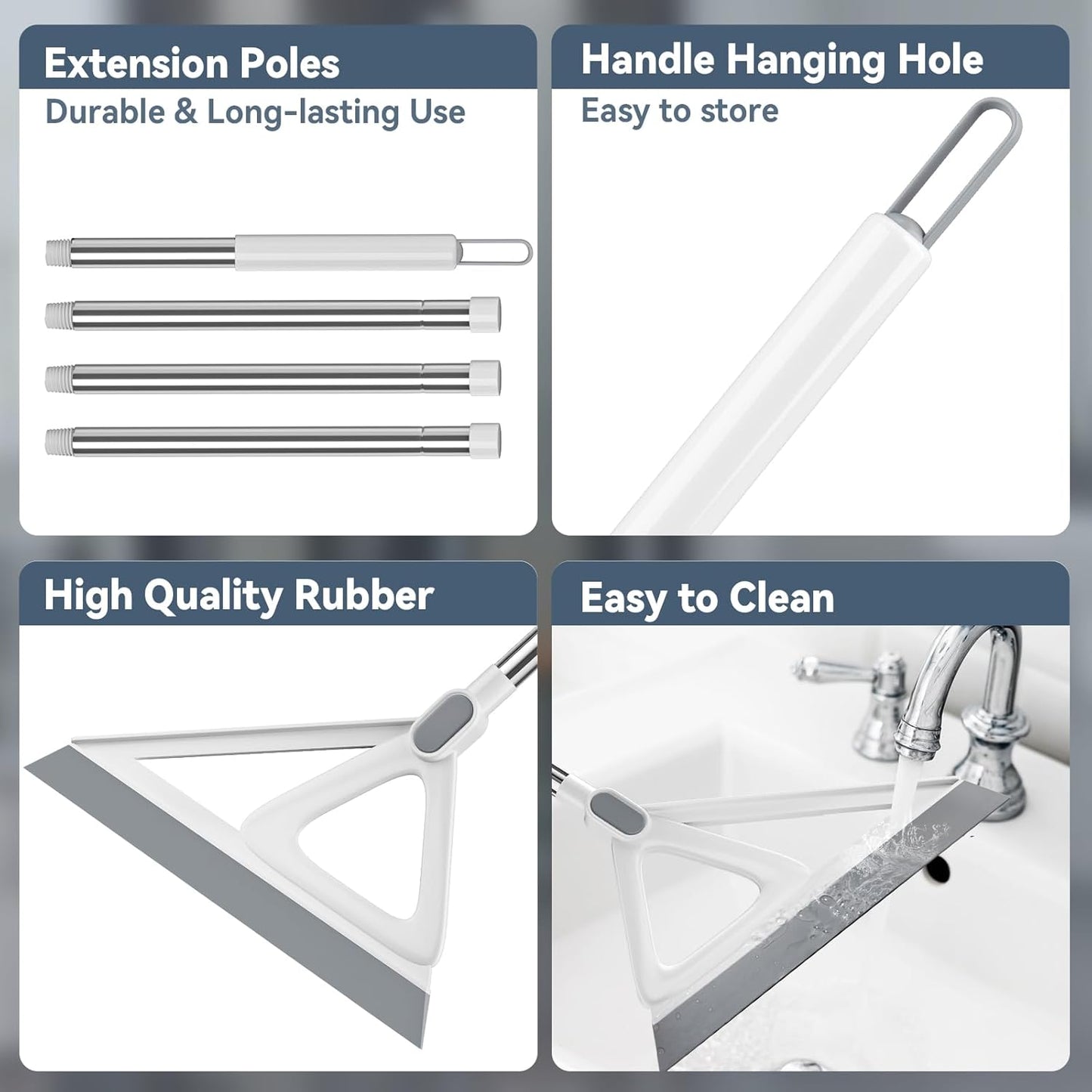 Transform Your Cleaning Routine with the 54-Inch Multifunctional Rubber Silicone Broom and Squeegee - Ideal for Effortless Living Room, Kitchen, and Bathroom Care in Stylish Gray