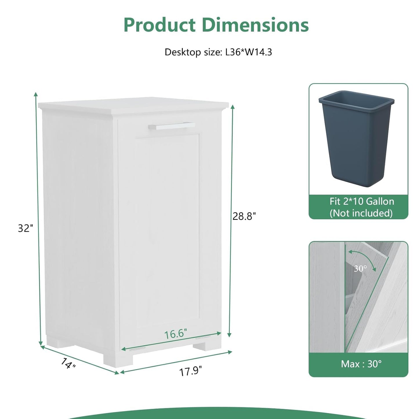 Elegant Wooden Tilt-Out Trash Cabinet with Hidden 10-Gallon Bin - Perfect for Your Kitchen, Living Room, and Bathroom