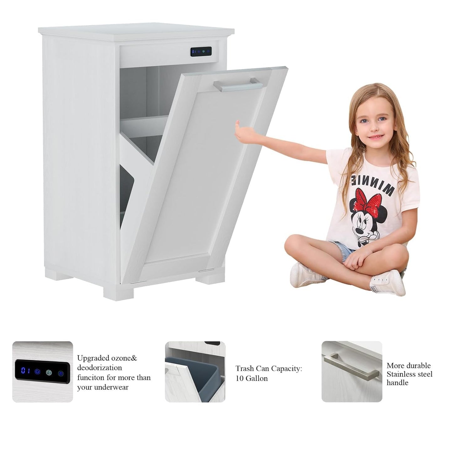 Elegant Wooden Tilt-Out Trash Cabinet with Hidden 10-Gallon Bin - Perfect for Your Kitchen, Living Room, and Bathroom