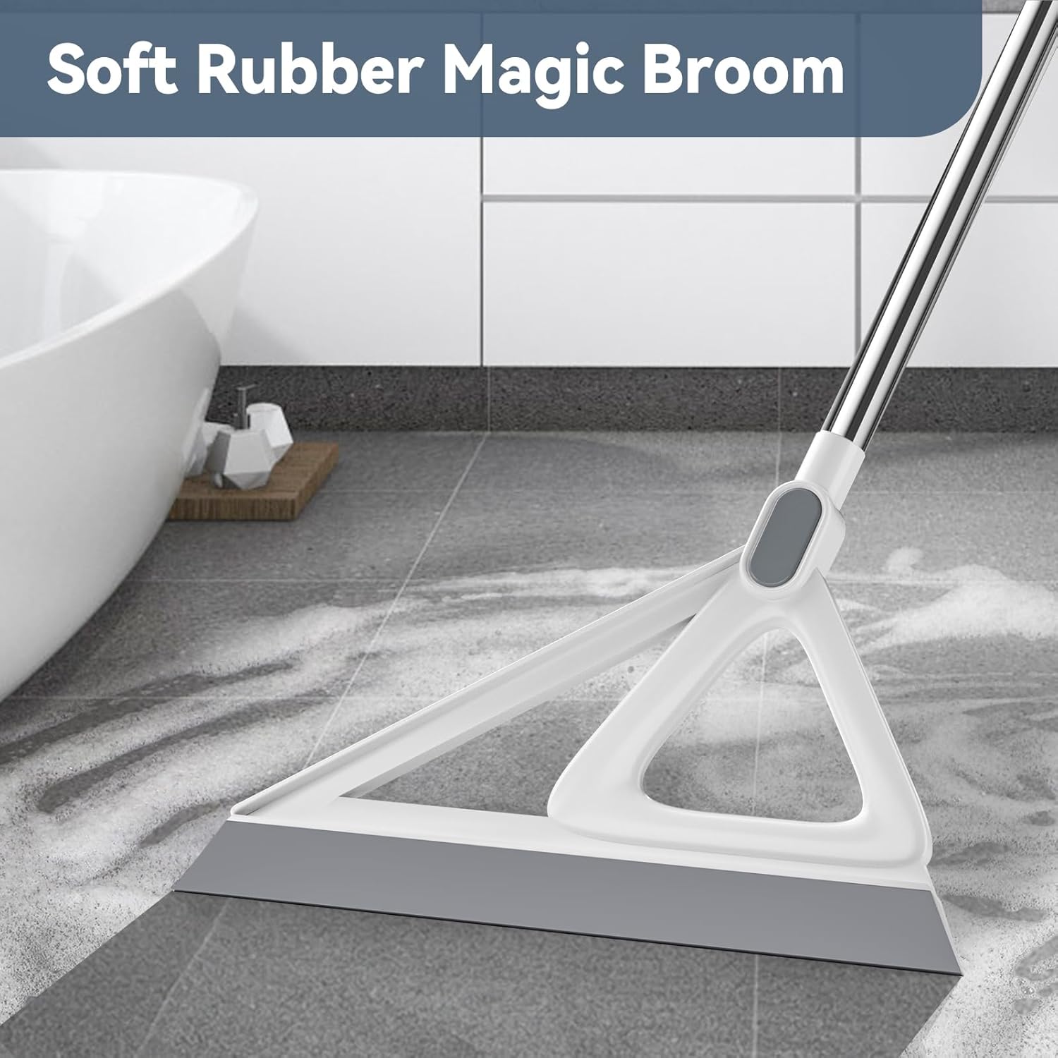 Transform Your Cleaning Routine with the 54-Inch Multifunctional Rubber Silicone Broom and Squeegee - Ideal for Effortless Living Room, Kitchen, and Bathroom Care in Stylish Gray