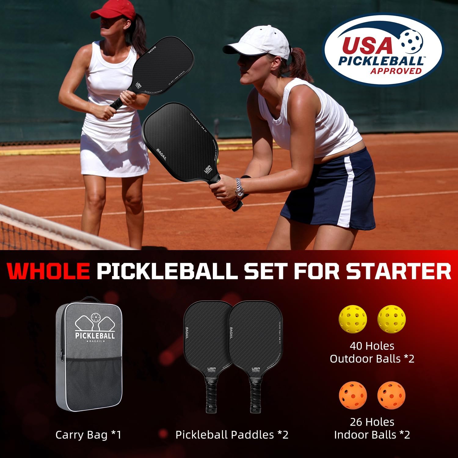 Elevate Your Game with the USAPA Certified Fiberglass Pickleball Paddle Set - Includes Lightweight Rackets, Four Balls, and Carry Bag for Ultimate Performance