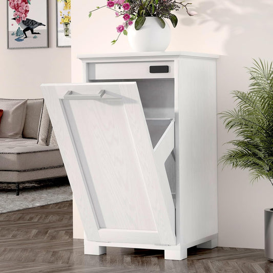 Elegant Wooden Tilt-Out Trash Cabinet with Hidden 10-Gallon Bin - Perfect for Your Kitchen, Living Room, and Bathroom