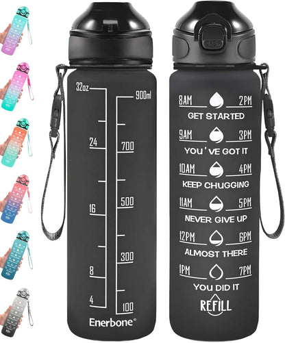 Stay Hydrated in Style: 32 Oz Motivational Water Bottle with Time Markers, Leakproof Design, and Convenient Straw for Fitness and Outdoor Adventures