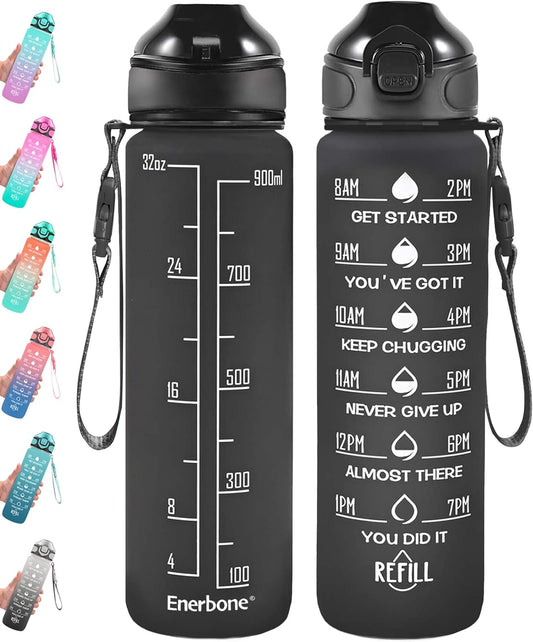 Stay Hydrated in Style: 32 Oz Motivational Water Bottle with Time Markers, Leakproof Design, and Convenient Straw for Fitness and Outdoor Adventures