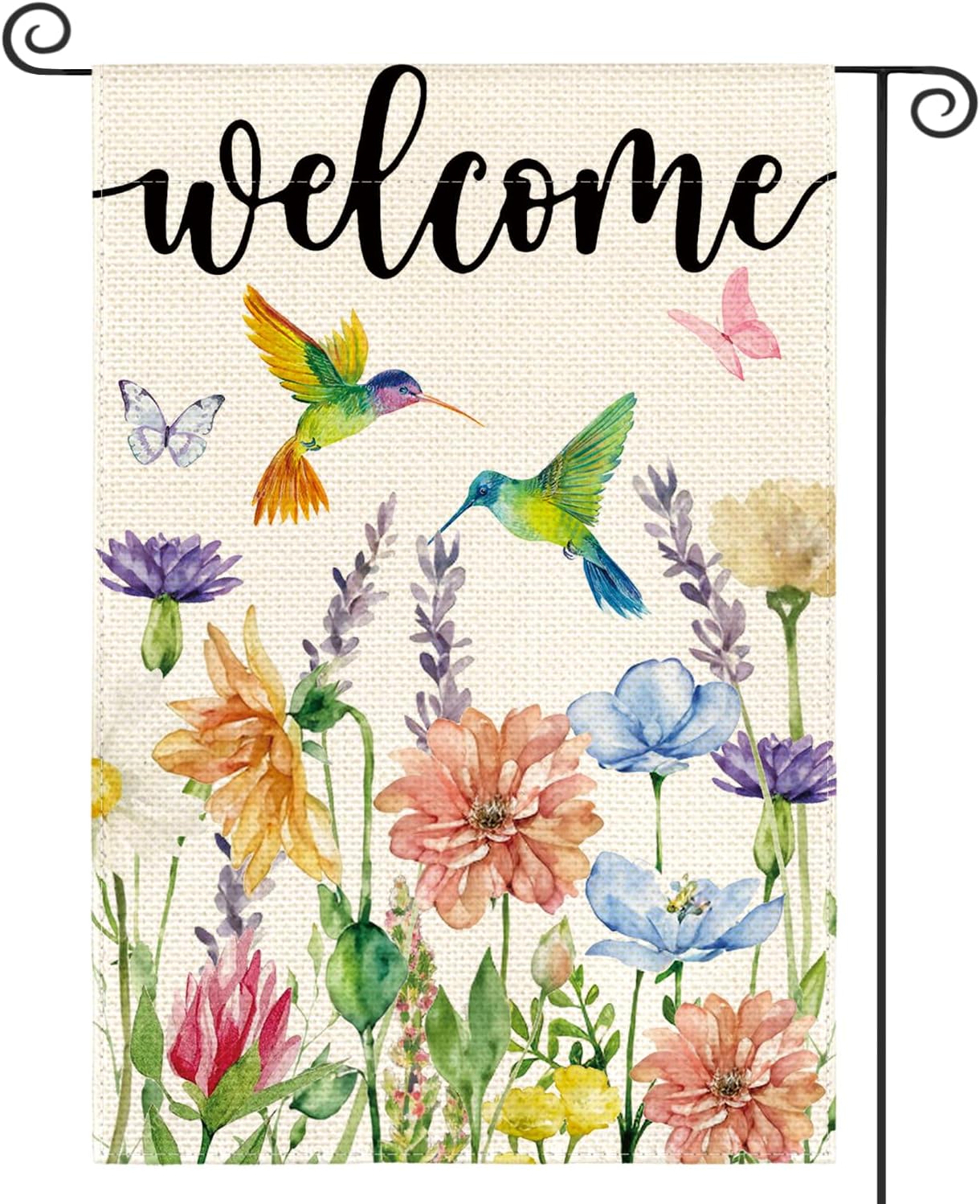Vibrant Double-Sided Hummingbird and Spring Flowers Garden Flag - Perfect 12 x 18 Inch Seasonal Outdoor Decor