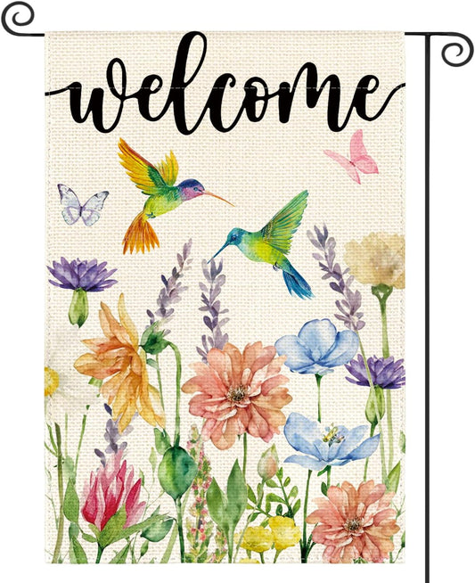 Vibrant Double-Sided Hummingbird and Spring Flowers Garden Flag - Perfect 12 x 18 Inch Seasonal Outdoor Decor