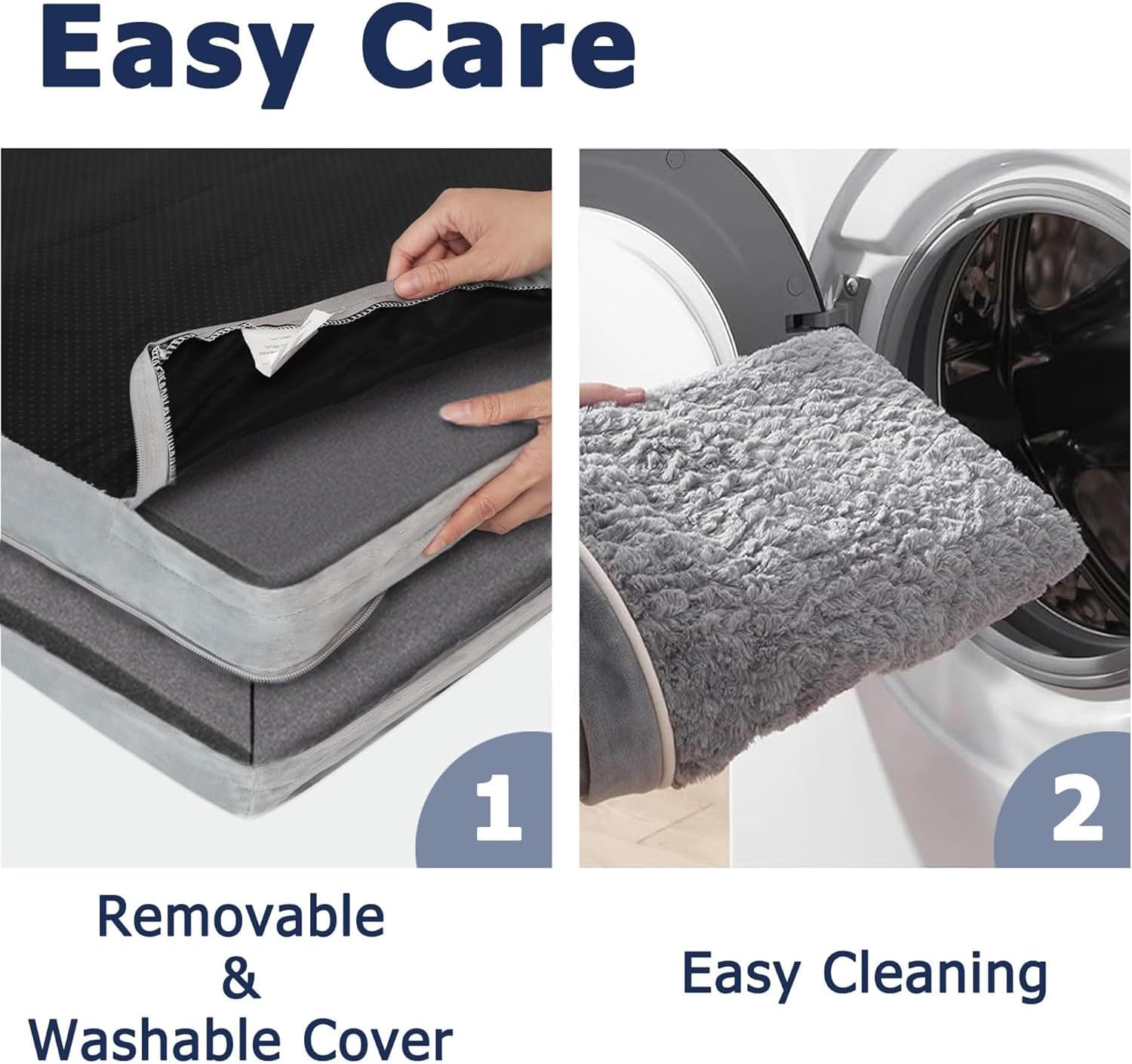 Luxurious Orthopedic Large Dog Bed with Waterproof Lining, Removable Washable Cover, and Non-Skid Bottom in Elegant Grey