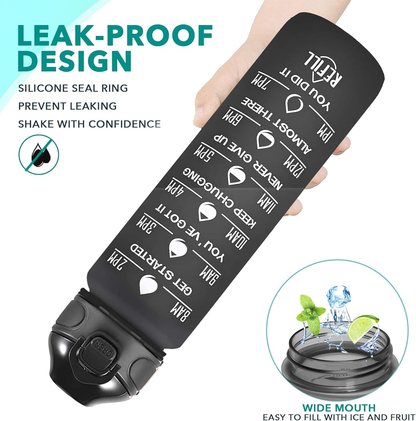 Stay Hydrated in Style: 32 Oz Motivational Water Bottle with Time Markers, Leakproof Design, and Convenient Straw for Fitness and Outdoor Adventures