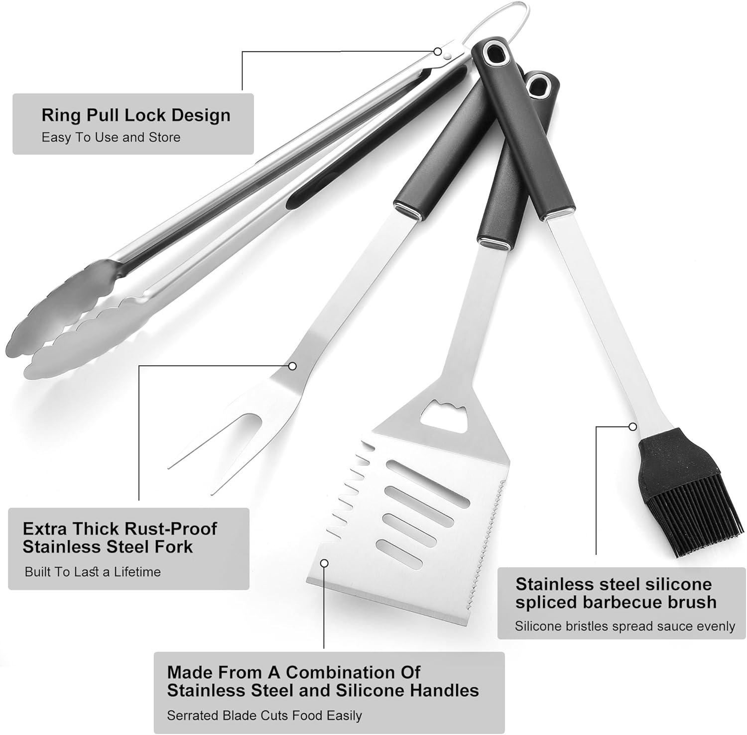 Ultimate Griddle Accessories Kit - Premium Stainless Steel 4-Piece Grill Tool Set with Spatula, Fork, Tongs, and Brush in Elegant Gift Box for Perfect Outdoor Barbecue and Home Grilling