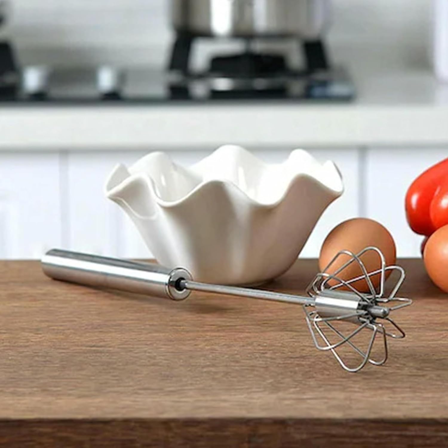 Effortlessly Blend with Our Premium 10-Inch Stainless Steel Semi-Automatic Whisk – Perfect for Eggs, Batters, and More!