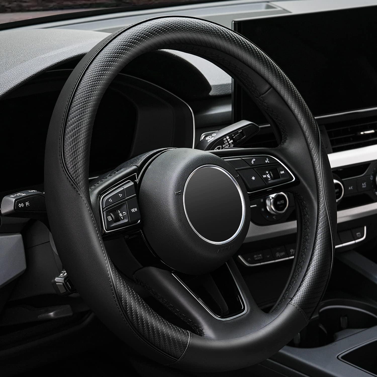 Upgrade Your Drive with Our Premium Soft Microfiber Leather Anti-Slip Steering Wheel Cover - Universal 15 Inch Fit for Sedans, SUVs, Vans, and Trucks - Sleek Black Design for Ultimate Comfort and Control