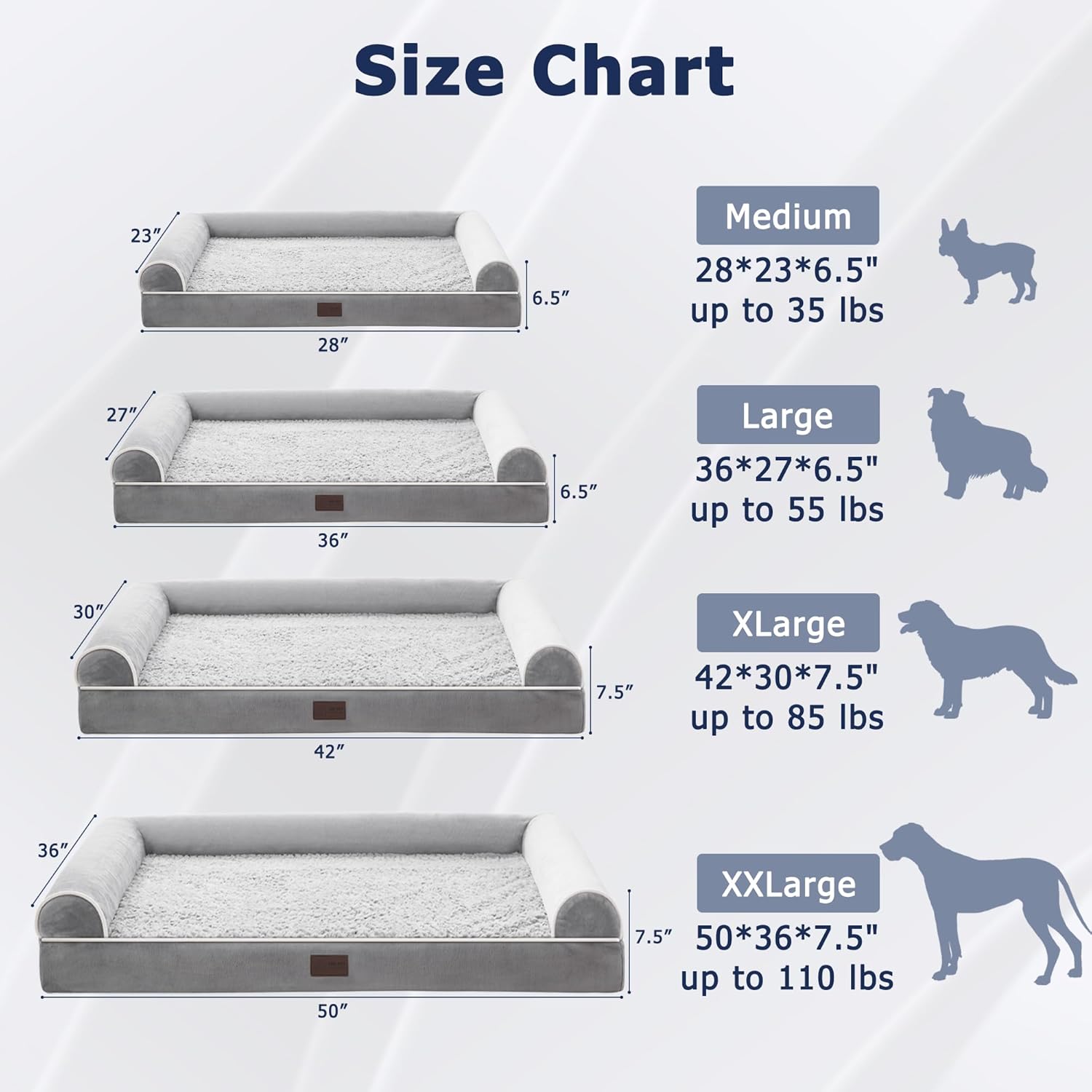 Luxurious Orthopedic Large Dog Bed with Waterproof Lining, Removable Washable Cover, and Non-Skid Bottom in Elegant Grey